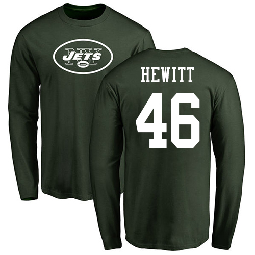 New York Jets Men Green Neville Hewitt Name and Number Logo NFL Football #46 Long Sleeve T Shirt